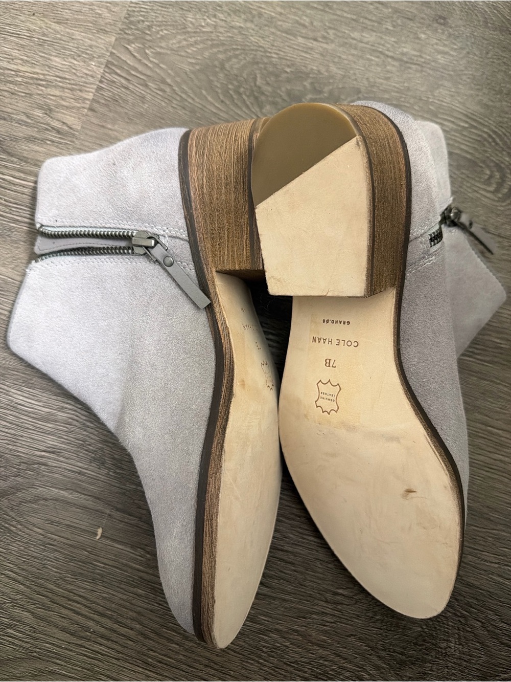 Cole Haan Gray Suede Ankle Boots Side Zip Block Heel Women’s 7B - Picture 5 of 9